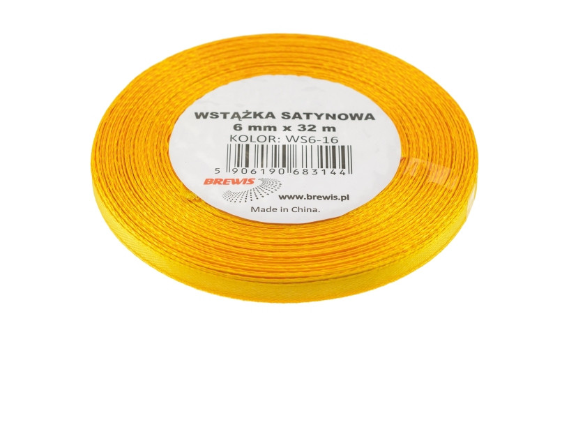 Wstążka satynowa 6mmx32m żółta 3 Brewis